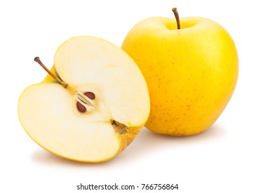 sliced yellow apples path isolated - Shutterstock ID 766756864