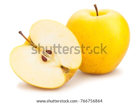 sliced yellow apples path isolated