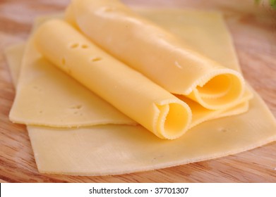 Sliced Yellow Cheese Close Up