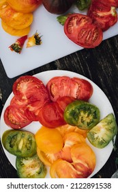 Sliced Yellow, Green, Red Heirloom Tomatoes