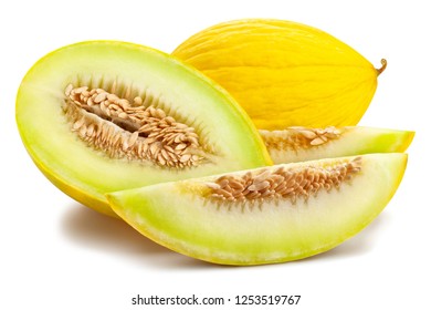 Sliced Yellow Honeydew Melon Path Isolated