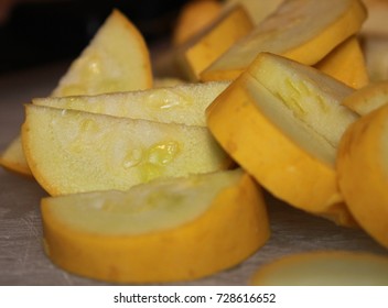 Sliced Yellow Squash Waiting To Be Used.