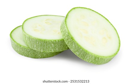 sliced zucchini or marrow isolated on white background. clipping path