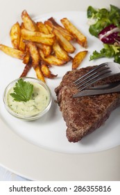 Slices Of Beef Steak With Fries 