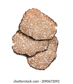 Slices of black truffle isolated on white, top view