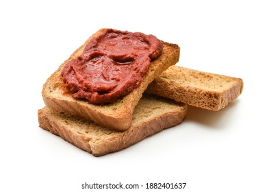 Slices of bread with chutney and  spread  on white bread  isolated on white background
