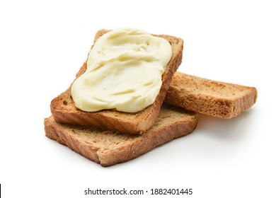Slices of bread spread with Cheese cream on white bread  isolated on white background