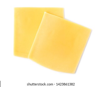 Slices Of Cheese For Burger Isolated On White, Top View