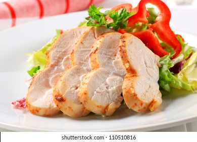 Slices Of Chicken Breast Fillet With Green Salad
