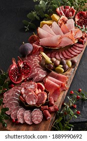 Slices of delicious spanish sausage salami. Healthy food concept. - Shutterstock ID 1889990692