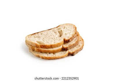 Slices of Fresh baked Bread isolated on white background. Wheat rye sourdough bread. Tartine country bread, slice.