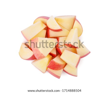 Slices of fresh red apple isolated on white background. Top view