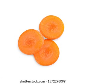 Slices Of Fresh Ripe Carrot Isolated On White, Top View