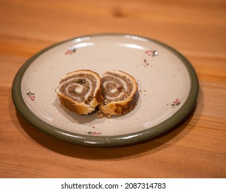 Slices Of Freshly Made Hungarian Christmas Cake Beigli	