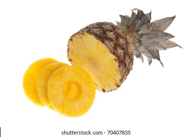 Slices And Half Pinapple Detail Isolated On White Background.