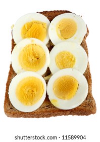 Slices Of Hard Boiled Egg On Toast.