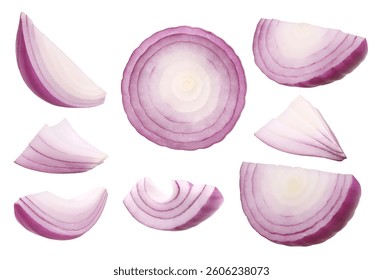 slices onion bulb isolated on a white background, clipping path, Collection