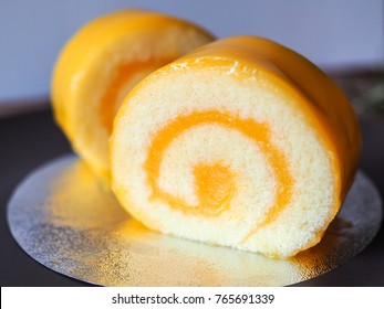 Slices Orange Swiss Roll Cake 