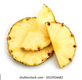 Slices Of Pineapple Isolated On White Background, Top View