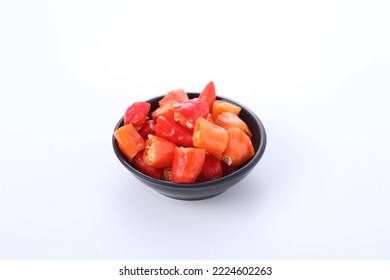 Slices Of Red Cayenne Pepper On A White Background