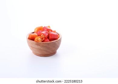 Slices Of Red Cayenne Pepper On A White Background