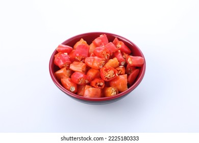 Slices Of Red Cayenne Pepper On A White Background