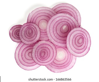 Slices Of Red Onion Isolated On White