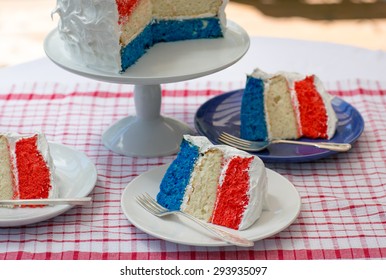 Slices Of Red White And Blue Cake