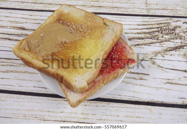 Slices Sandwich Bread Butter Jam Stock Photo Edit Now