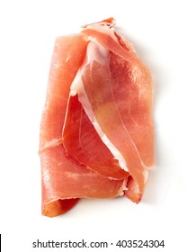 Slices Of Serrano Ham Isolated On White Background, Top View