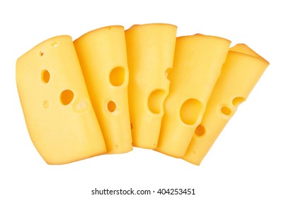 Slices Of Smoked Cheese On White Background