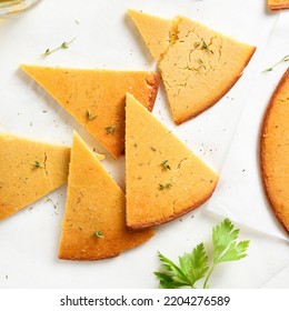 Slices Of Socca Gluten-free Chickpea Flatbread. Top View, Flat Lay