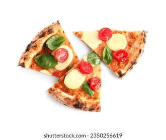 Slices of tasty pizza Margarita on white background - Shutterstock ID 2350256619