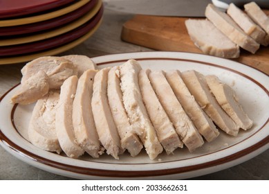 Slices Of Tender Delicious Chicken Breast On A Serving Platter