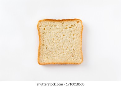 Slices Toast Bread Isolated On White Background. Top View, Flat Lay