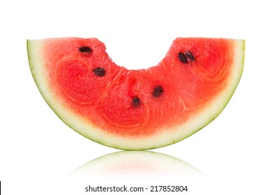 Slices Of Watermelon With Bite Mark Isolated On White Background.