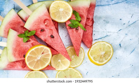 Slices Of Watermelon And Lemon