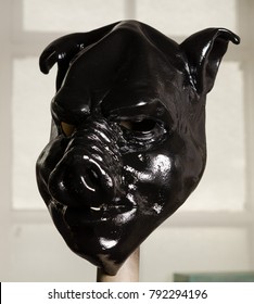 Slick Oily Black Pig Mask Painted In Shiny Latex Black