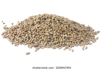 Slide granulated chicken feed isolated on white background - Shutterstock ID 2030967494