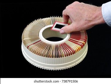 Slide Projector Carousel Tray With Hand. Provost, Alberta, Canada.