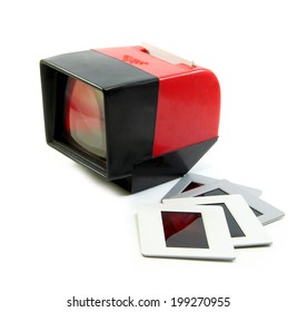 Slide Projector And Slide Flim Vintage On White Background