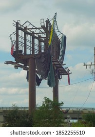 Slidell, LA/USA - November 5, 2020: A Billboard Along I-10 In Louisiana Damaged From Hurricane Zeta 