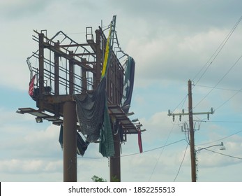 Slidell, LA/USA - November 5, 2020: A Billboard Along I-10 In Louisiana Damaged From Hurricane Zeta 