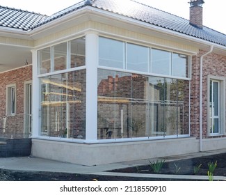 Sliding doors. Panoramic glazing of the terrace. Strained glass