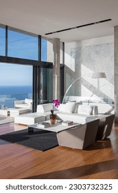 Sliding glass doors of modern living room - Shutterstock ID 2303732325