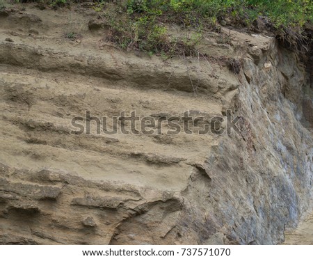 The sliding mass of clay rocks of the river bank.