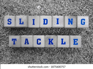 Sliding Tackle, Word Cube With Background.