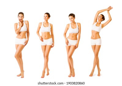 Slim Body Woman Beauty. Full Length Perfect Body Female Model Set. Healthy Skincare Fit Bodycare. Isolated White