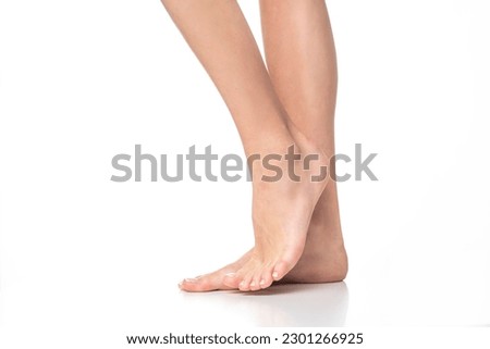 Slim female legs on isolated white background.