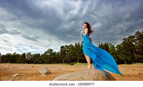 blue flowing dress